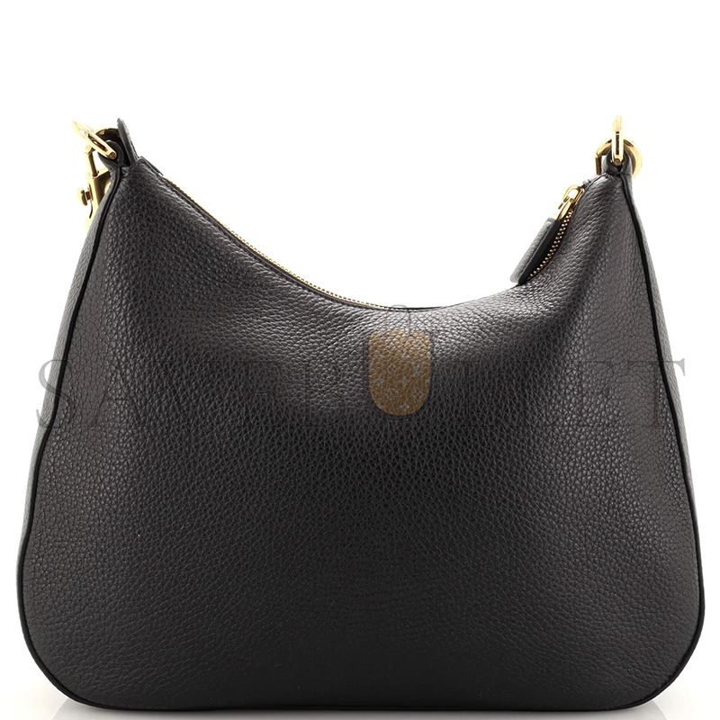 PRADA LOGO STRAP SHOUDLER BAG LEATHER MEDIUM BLACK 1BC178 (32*25.5*7.5cm)